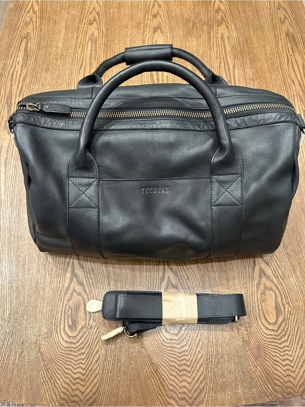 Tecovas Black Leather Duffel with Removable Shoulder Strap